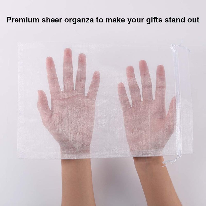 HRX Package 100pcs Large Organza Bags White, 8 x 12 inch Mesh Gift Drawstring Pouches Goodie Bags for Christmas Shower Party Favors Samples - Image 3